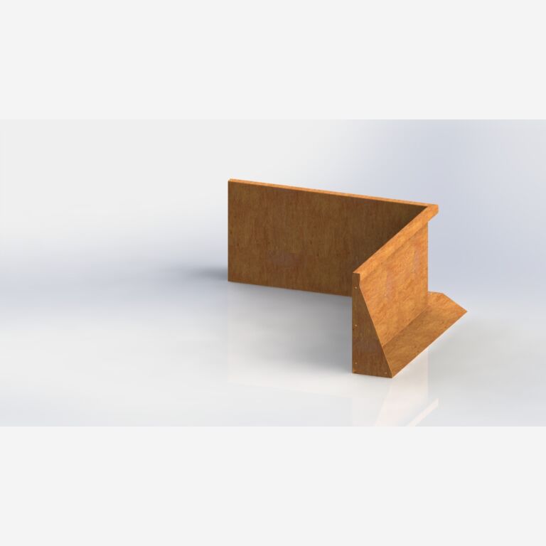 Esquina interior de muro de contención de acero corten 1000x1000 mm (altura 500 mm)