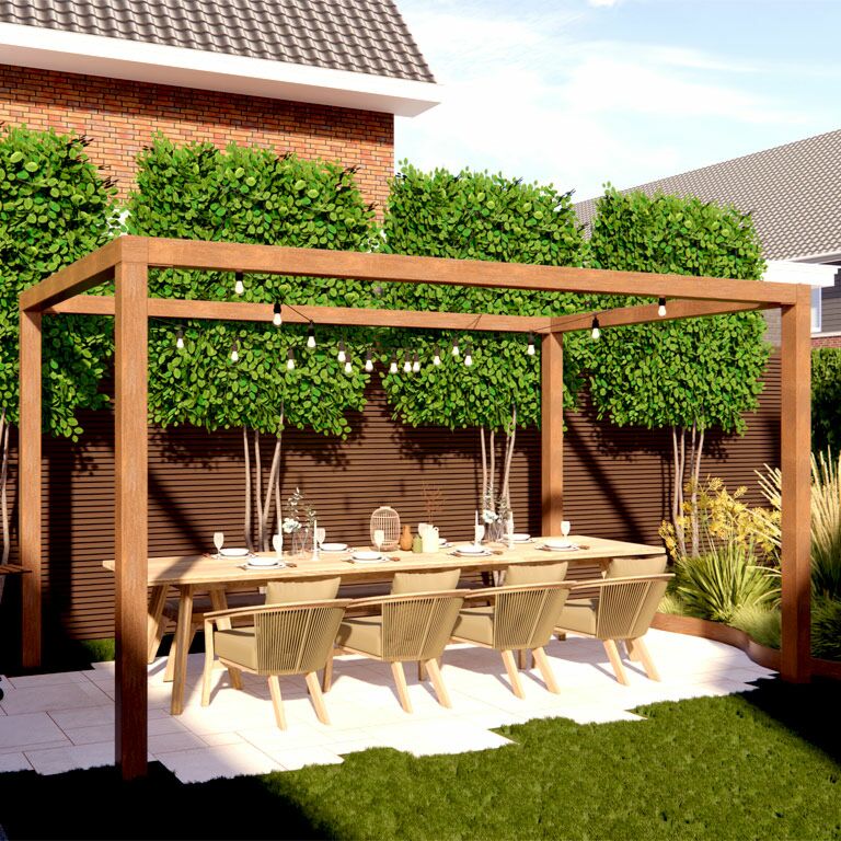 Pérgola cuadrada de acero corten 274 x 250 cm