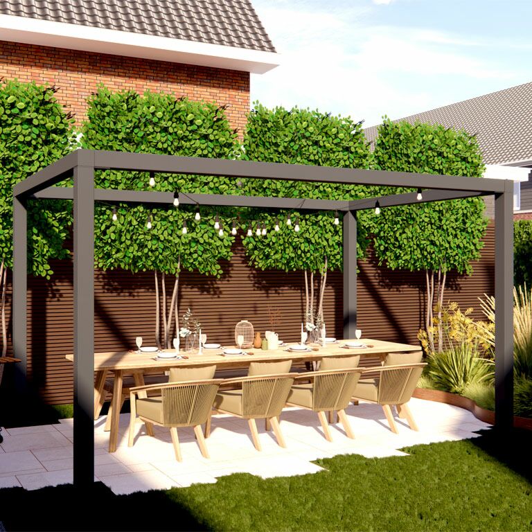 Pérgola cuadrada de acero con tratamiento electrostático 274 x 250 cm