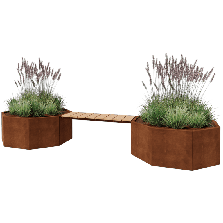 Jardinera de acero corten con asiento Vegas Chicago