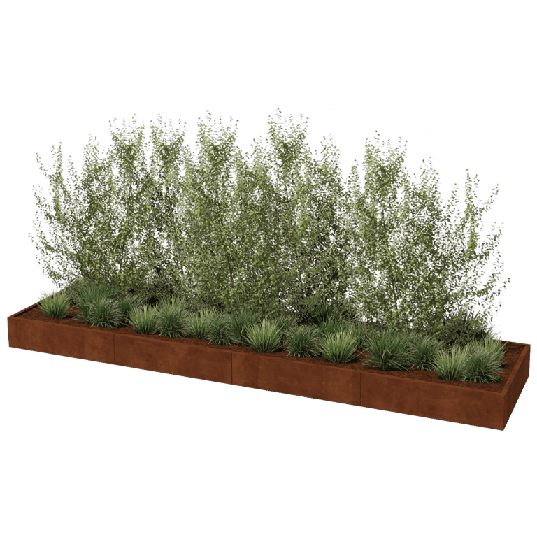 Jardinera de acero corten Texas xxl 480 x 120 cm