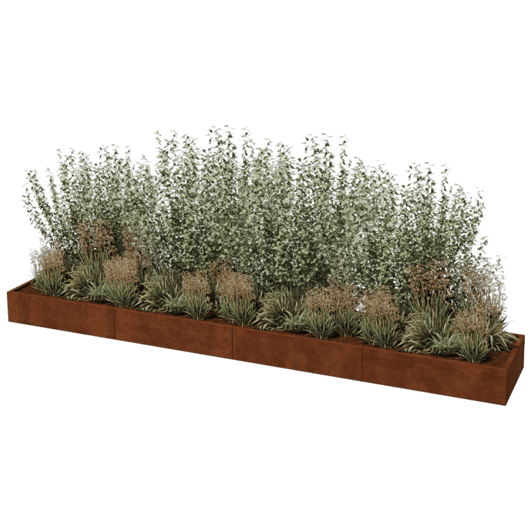 Jardinera de acero corten Texas xxl 480 x 80 cm