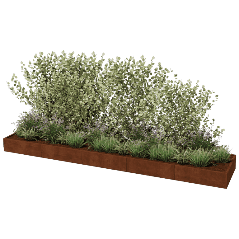 Jardinera de acero corten Texas xxl 500 x 100 cm