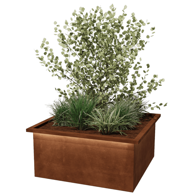 Jardinera de acero corten soldada Alabama y LED 100 x 100 x 50 cm