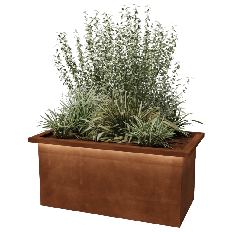Jardinera de acero corten soldada Alabama y LED 100 x 50 x 50 cm