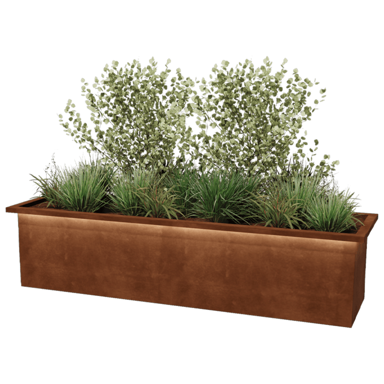 Jardinera de acero corten soldada Alabama y LED 200 x 50 x 50 cm