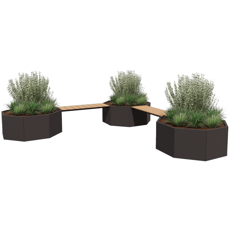 Jardinera de acero con tratamiento electrostático con asiento Vegas Chicago esquina
