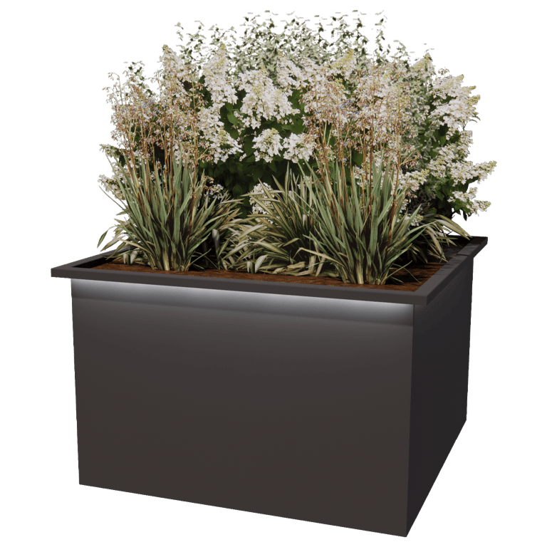 Jardinera de acero con tratamiento electrostático Alabama y LED 120 x 120 x 80 cm