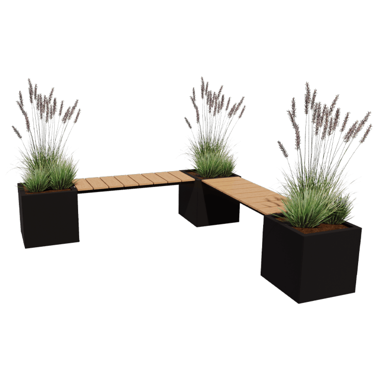 Jardinera de acero con tratamiento electrostático con asiento Vegas Miami esquina