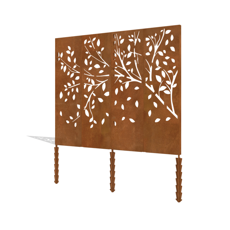 Panel de acero corten árbol conjunto completo 240 x 6 x 190 cm