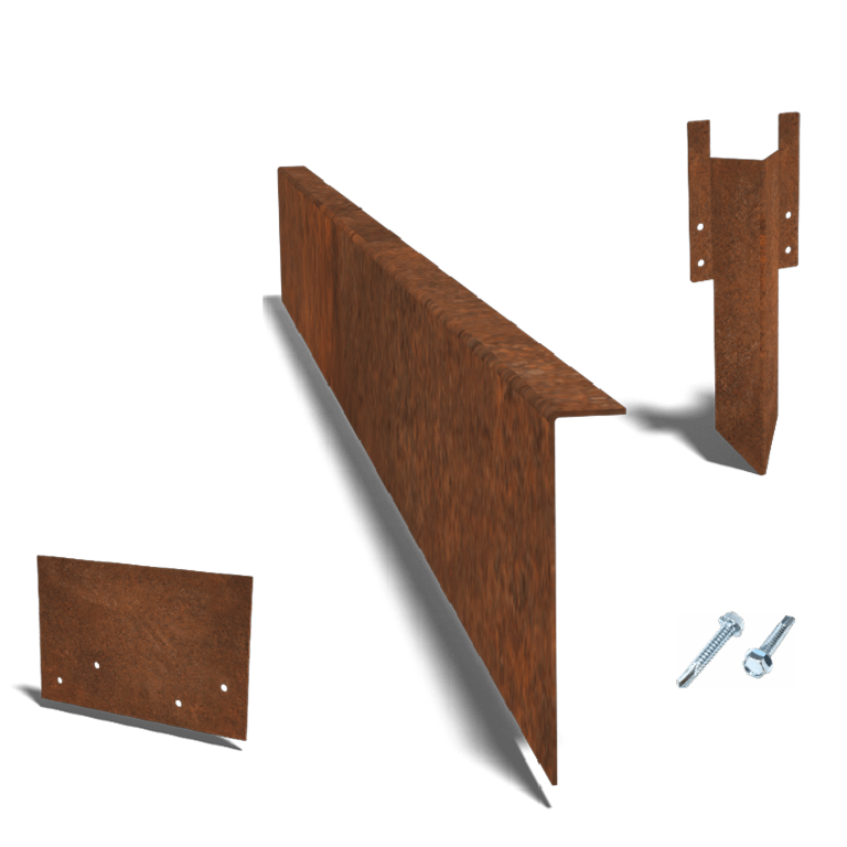 Bordura de acero corten de borde en ángulo recto 12 cm juego completo de 15metros