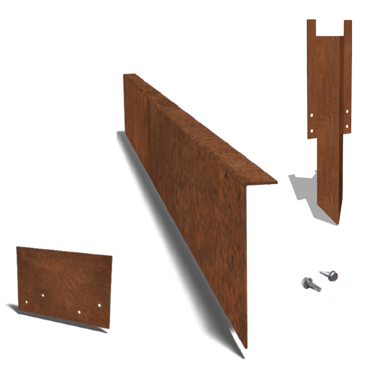 Bordura de acero corten de borde en ángulo recto 22 cm juego completo de 15metros