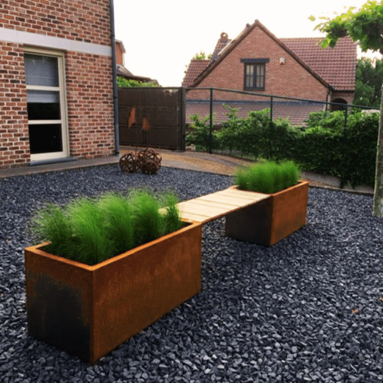 Jardinera de acero corten con asiento Vegas Texas