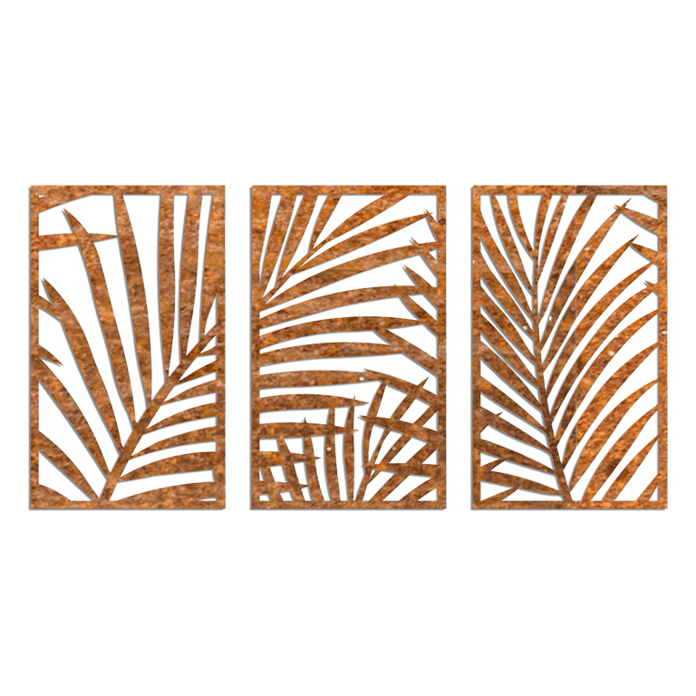 Decoración de pared de acero Corten Helechos 3 partes