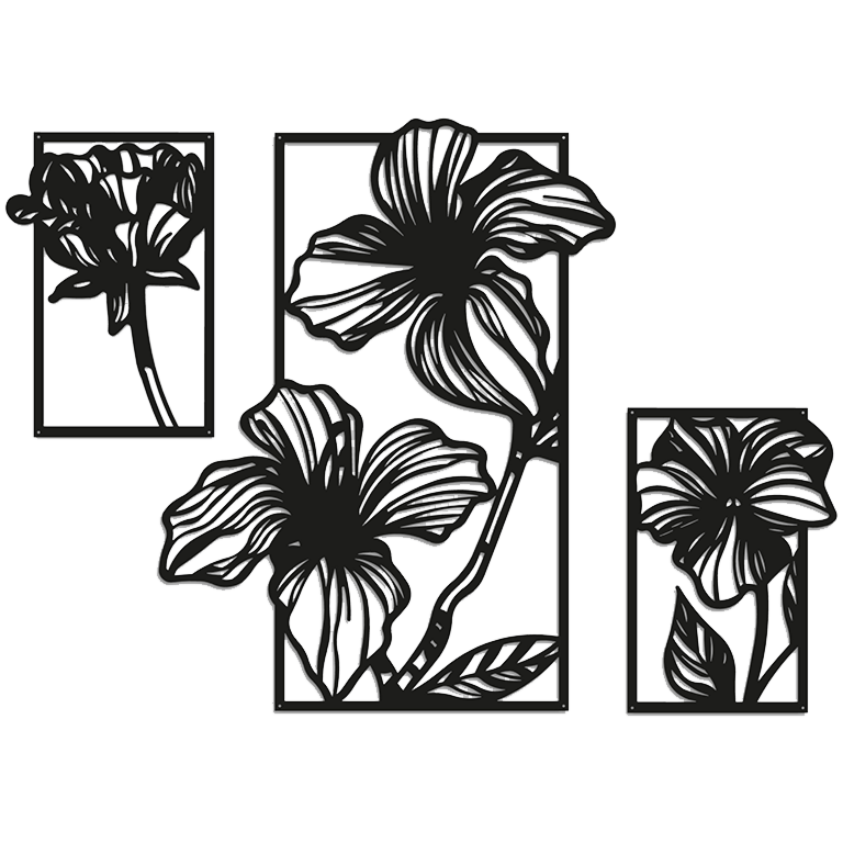 Decoración metálica de pared Flores 3 partes