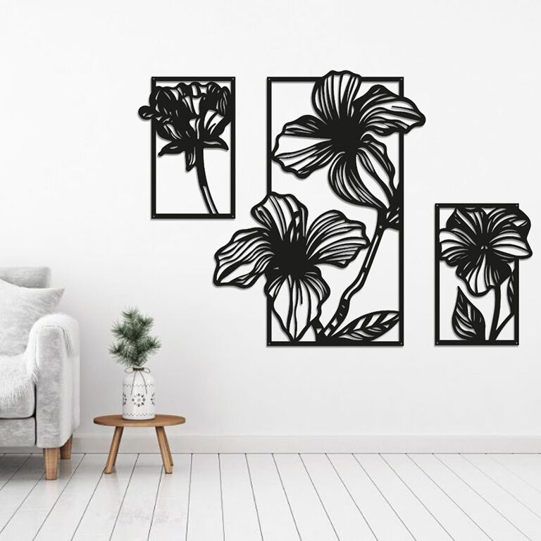 Decoración metálica de pared Flores 3 partes