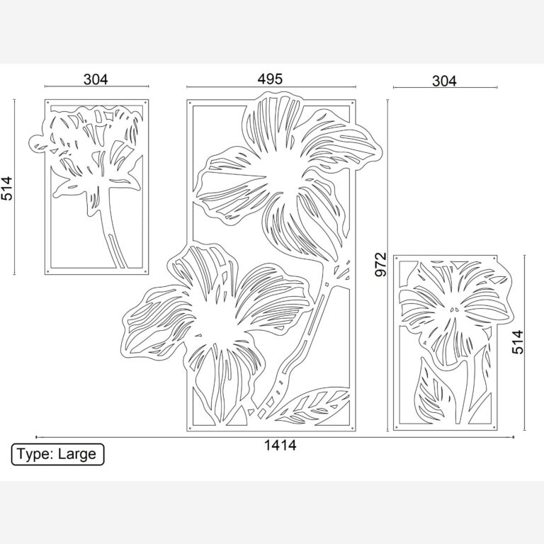 Decoración metálica de pared Flores 3 partes