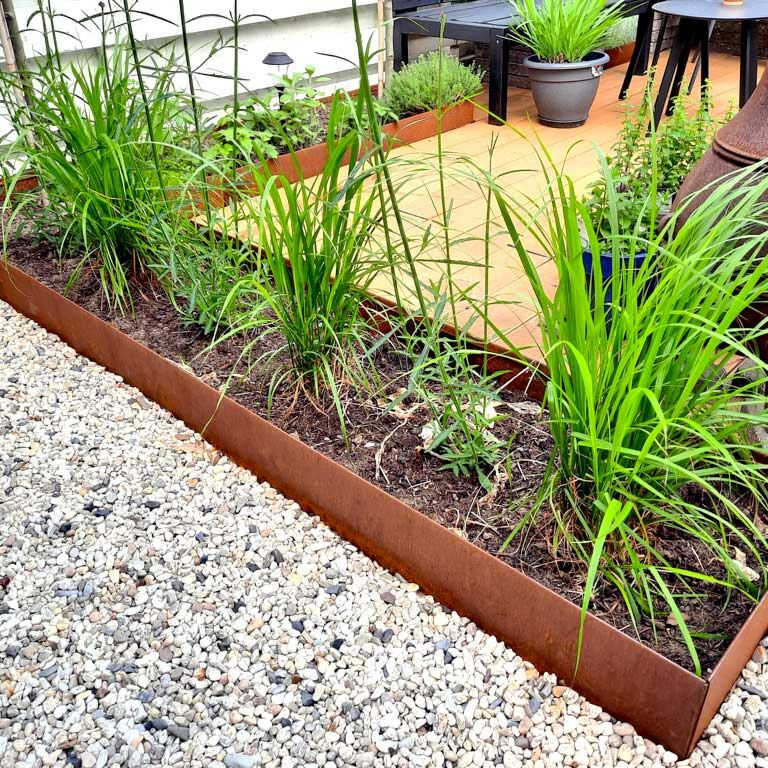 Bordura de acero corten con borde doblado 23 cm (longitud: 240 cm)