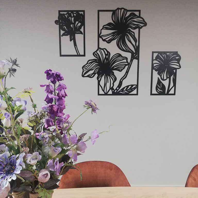 Decoración metálica de pared Flores 3 partes