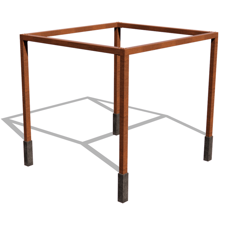 Pérgola cuadrada de acero corten 324 x 300 cm