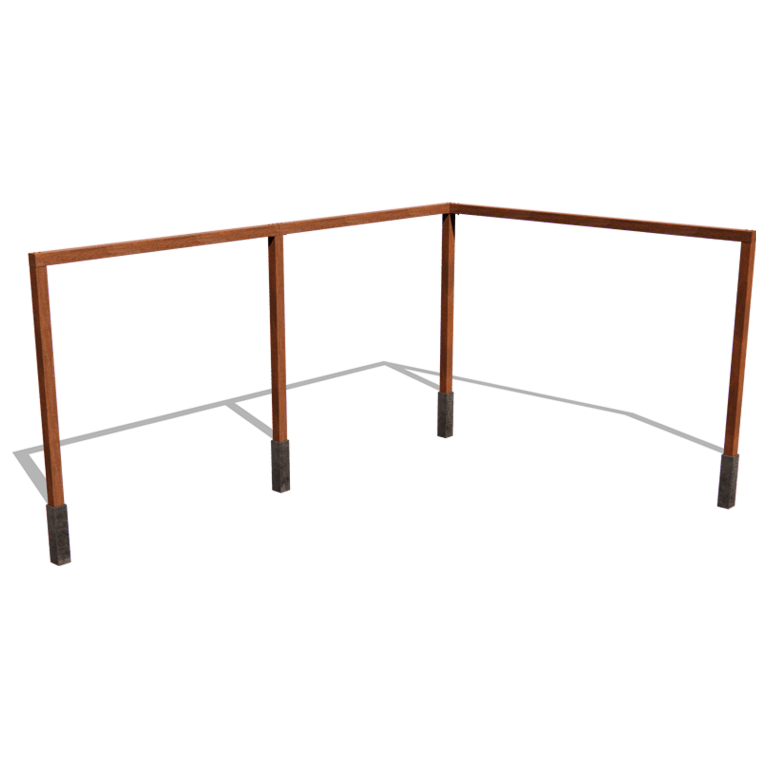 Pérgola de esquina de acero corten 600 x 412 cm