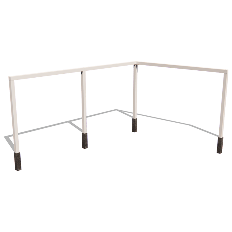 Pérgola de esquina de acero con tratamiento electrostático 600 x 412 cm