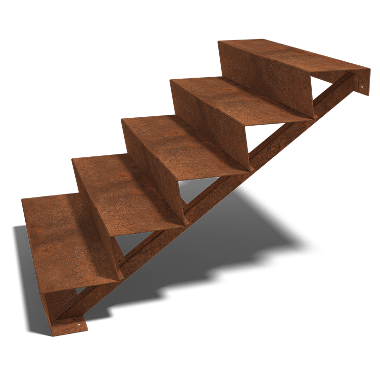 Escalera de acero corten New York de 5 escalones (anchura: 120 cm)