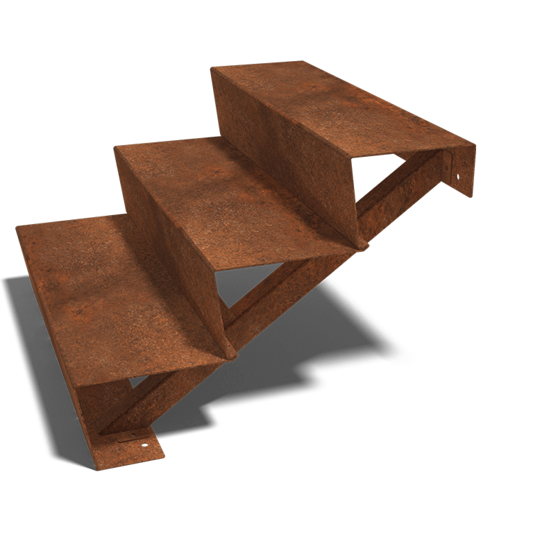Escalera de acero corten New York de 3 escalones (anchura: 80 cm)