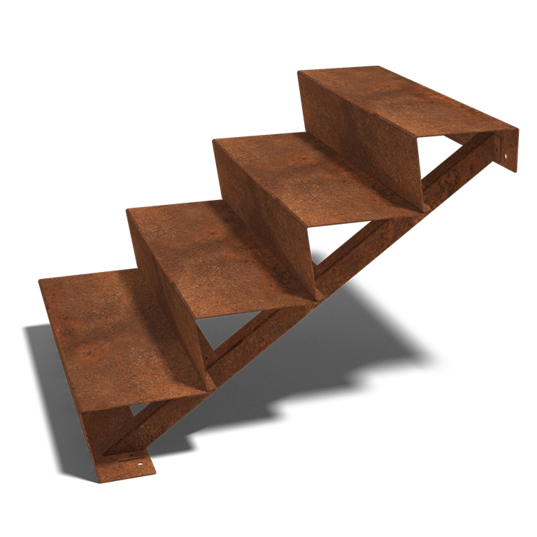 Escalera de acero corten New York de 4 escalones (anchura: 80 cm)