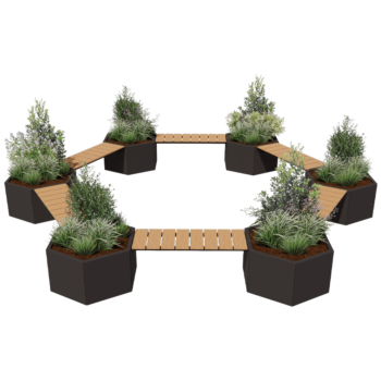 Jardinera de acero - Configuración tipo fogata - 502,2 x 459,2 x 50 cm - RAL9010 mate (blanco) - Con banco - Sin placa inferior