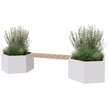 Jardinera de acero - Hexágono - 294,4 x 99,3 x 50 cm - RAL9005 mate (negro) - Con banco - Sin placa inferior