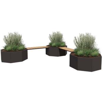 Jardinera de acero - Octágono - Configuración en esquina - 362,6 x 362,6 x 50 cm - Otro color RAL - Con banco - Sin placa inferior