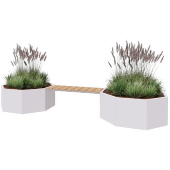 Jardinera de acero - Octágono - 362,6 x 120,7 x 50 cm - RAL9010 mate (blanco) - Con banco - Sin placa inferior