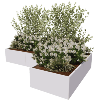 Jardinera de acero - Forma de L - 300 x 200 x 100 cm - RAL9010 mate (blanco) - Sin placa inferior