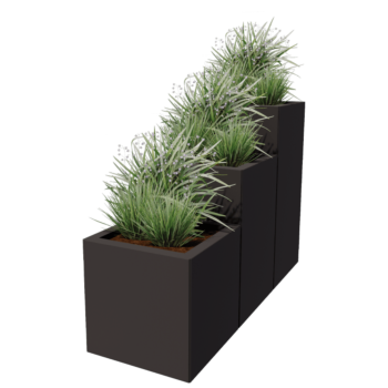 Jardinera de acero - Modelo escalonado de 3 piezas - 120 x 40 x 80 cm - RAL9010 mate (blanco) - Con placa inferior