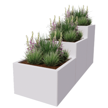Jardinera de acero - Modelo escalonado de 3 piezas - 180 x 60 x 80 cm - Otro color RAL - Sin placa inferior