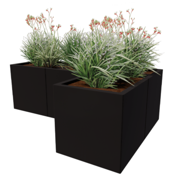 Jardinera de acero - Forma de L - 150 x 100 x 40 cm - Otro color RAL - Con placa inferior