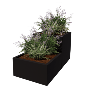 Jardinera de acero - Modelo escalonado de 2 piezas - 120 x 60 x 60 cm - RAL9005 mate (negro) - Sin placa inferior
