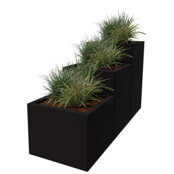 Jardinera de acero - Modelo escalonado de 3 piezas - 150 x 50 x 80 cm - RAL9005 mate (negro) - Sin placa inferior
