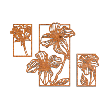 Decoración de pared de acero corten - Flores 3 partes Small - 58,6 x 85,2 cm