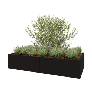 Jardinera XXL de acero - Rectángulo - 200 x 100 x 40 cm - RAL9005 mate (negro) - Con placa inferior