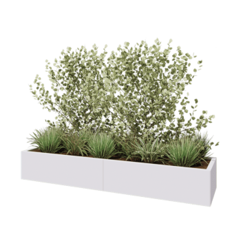 Jardinera XXL de acero - Rectángulo - 200 x 50 x 30 cm - RAL9010 mate (blanco) - Con placa inferior