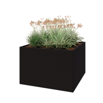 Jardinera de acero - Cuadrado - 120 x 120 x 80 cm - RAL9005 mate (negro) - Con placa inferior