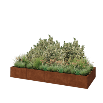 Jardinera XXL de acero corten - Rectángulo - 320 x 120 x 40 cm - Con placa inferior