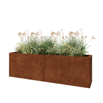 Jardinera XXL de acero corten - Rectángulo - 200 x 40 x 60 cm - Con placa inferior