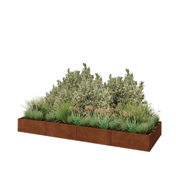Jardinera XXL de acero corten - Rectángulo - 320 x 100 x 30 cm - Con placa inferior