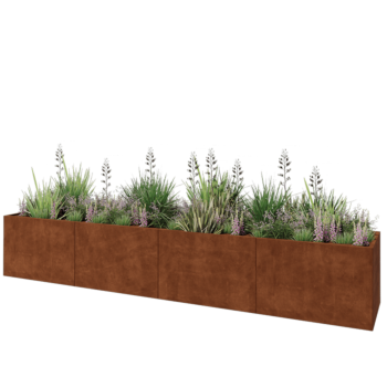 Jardinera XXL de acero corten - Rectángulo - 480 x 80 x 80 cm - Con placa inferior