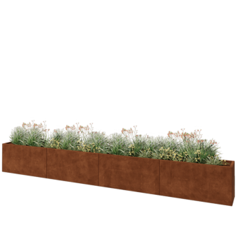 Jardinera XXL de acero corten - Rectángulo - 480 x 40 x 60 cm - Con placa inferior