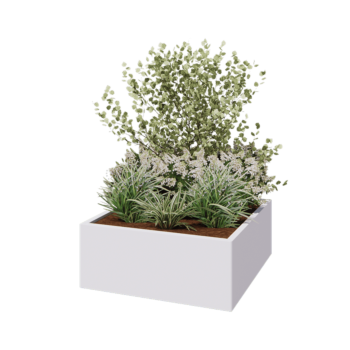 Jardinera de acero - Cuadrado - 100 x 100 x 40 cm - RAL9010 mate (blanco) - Con placa inferior