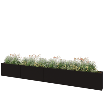 Jardinera XXL de acero - Rectángulo - 480 x 30 x 60 cm - RAL9005 mate (negro) - Con placa inferior